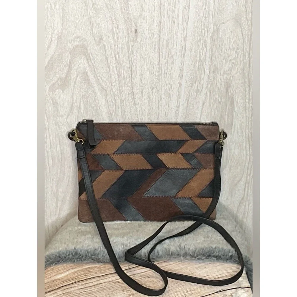 Lucky Brand Brown & Black Patchwork Chevron Crossbody